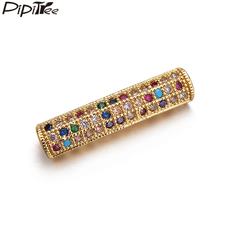 Pipitree Copper Micro Paved Multi Cubic Zirconia Stone Tube Beads DIY Macrame Bracelet Charms Jewelry Making Accessories | Украшения и