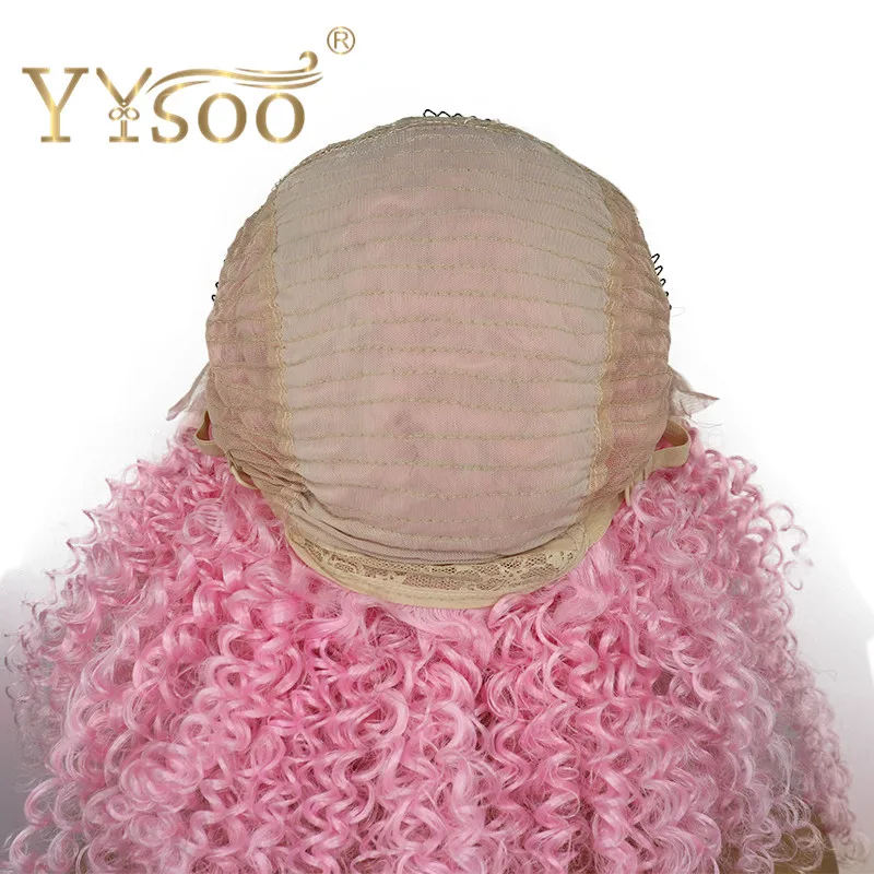 YYsoo 13x4 короткий розовый кудрявый вьющиеся Синтетические волосы на кружеве парики для чернокожих Для женщин бесклеевой половинный парик синтетические вьющиеся парики с высокой плотностью