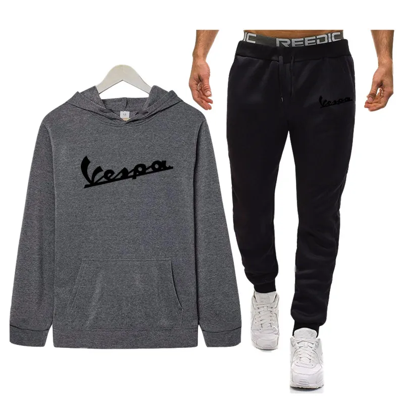 21 Vespa print Tracksuit for men 2 sets of new fashion jacket men's sportswear Hoodie spring and autumn mens hoodies Sweatpants - Color: 21