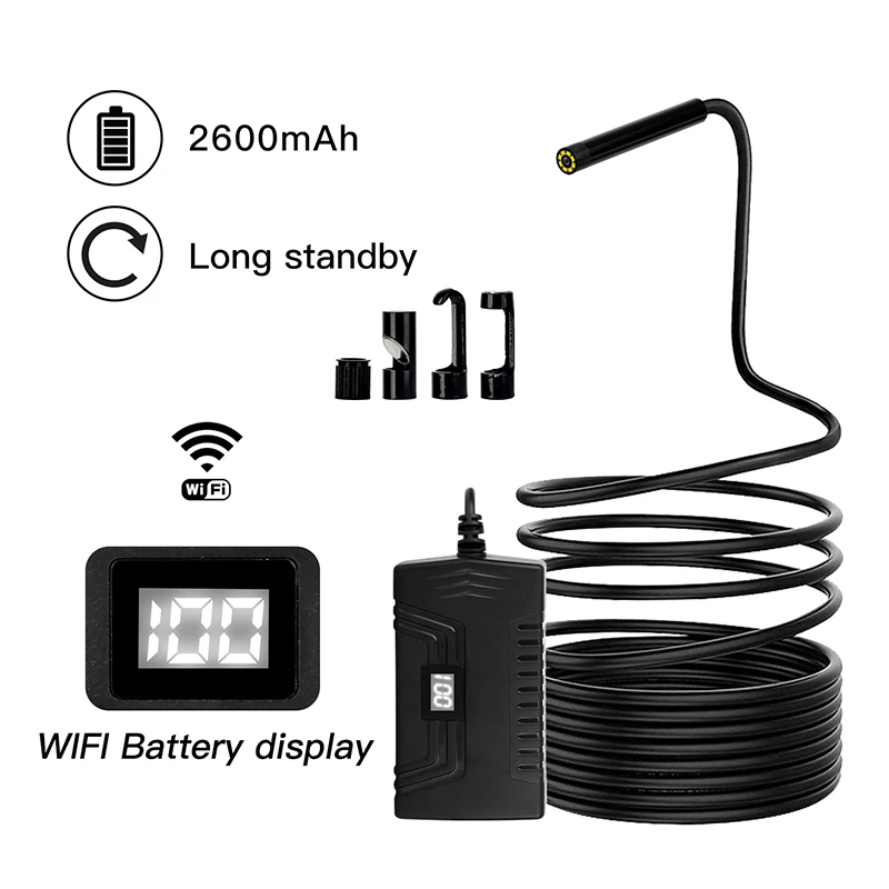 

WIFI Endoscope Camera Screen Battery Display HD1080P IP67 Waterproof 6 LED lights 5.5mm/8.0mm Hard Wire Bnspection Borescope