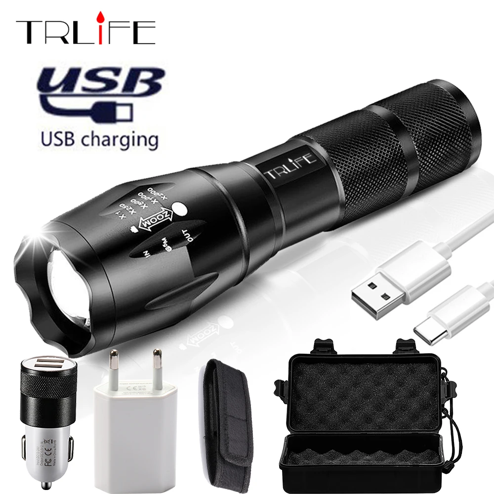 USB LED Tactical Flashlight Rechargeable Lanterna X900 Power Bank