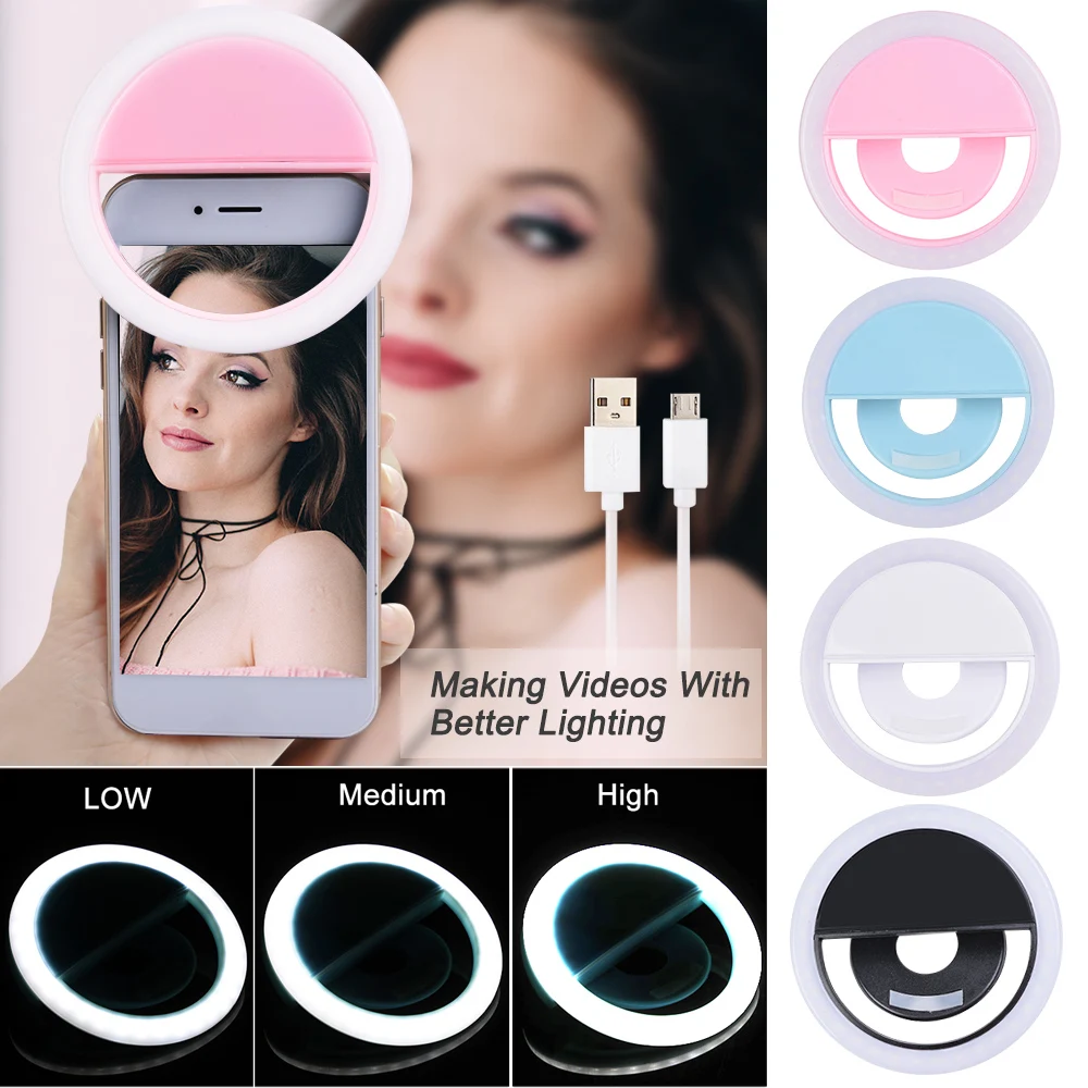 Светодиодный, портативный, с USB зарядкой, кольцевой светильник для селфи, 4 цвета, для телефона, дополнительный светильник ing Night Darkness Selfie Enhancing Fill светильник s