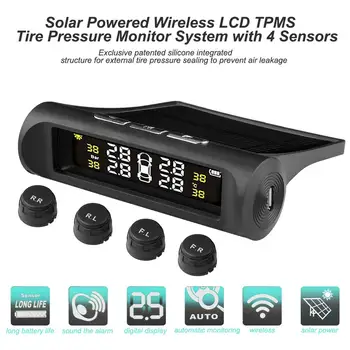 

VODOOL SP370 Solar LCD Car TPMS Wireless Tire Pressure Alarm Monitor System 4 Wheel External / Internal Sensors System