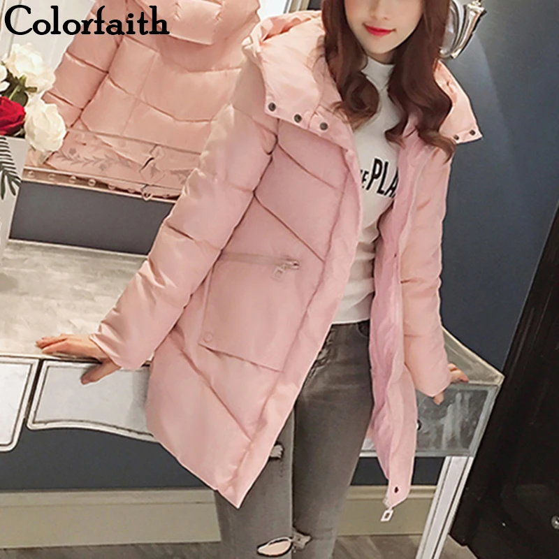 Colorfaith новинка 2019 Осень зима женский пуховик пальто прямые карманы стеганый с