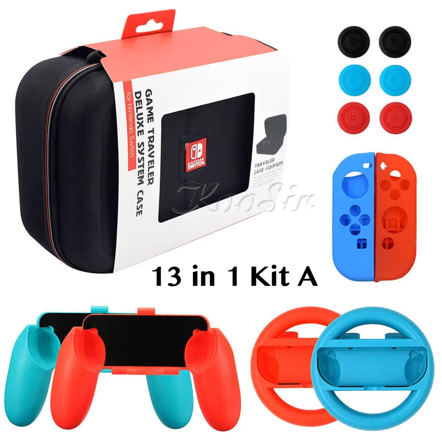 13 in 1 kit A Чехол для хранения с консольной сумкой для переноски, Жесткий Чехол Joycon с ручками, силиконовый чехол - Цвет: 13 in 1 kit A