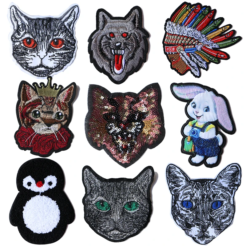 

Cartoon Decorative Patch Wolf Penguin Cat Rabbit icon Embroidered Applique Patches For DIY Iron on Badges on clothes Stickers
