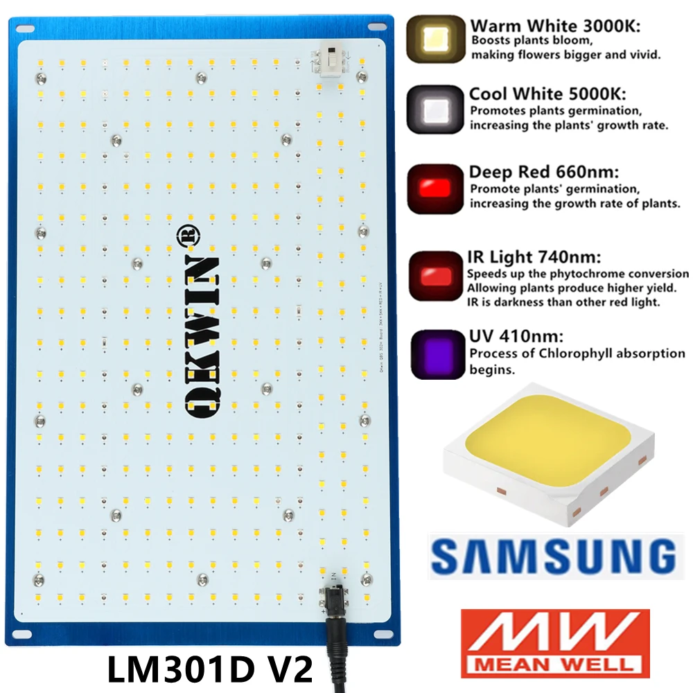 240W QBS Led Grow Light Full Spectrum Samsung LM301D 2.9Umol/J bead DIY with red light on/off switch