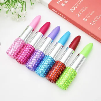 

New Cute Creative Lipstick Plastic Ballpoint Pen Kawaii Lovely Novelty Ball Pens For Kids Gift School Supplies Korean Stationery