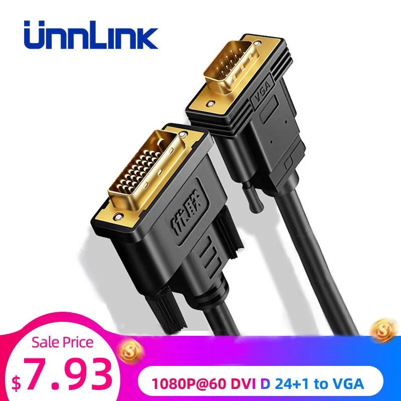 Unnlink активный адаптер DVI VGA FHD 1080P @ 60 D 24 + 1 К Цифровой конвертер кабель для ноутбука
