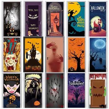

3D Halloween Door Sticker Horror Clown Death God Ghost Handprint Bat Transformed Werewolf Pumpkin Lantern Skull Home Decor Paste