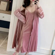 Велюровая Женская домашняя одежда с v-образным вырезом, неглиже, женская сексуальная пижама из 2 предметов, кимоно, халат, ночная одежда, повседневная Осенняя домашняя одежда