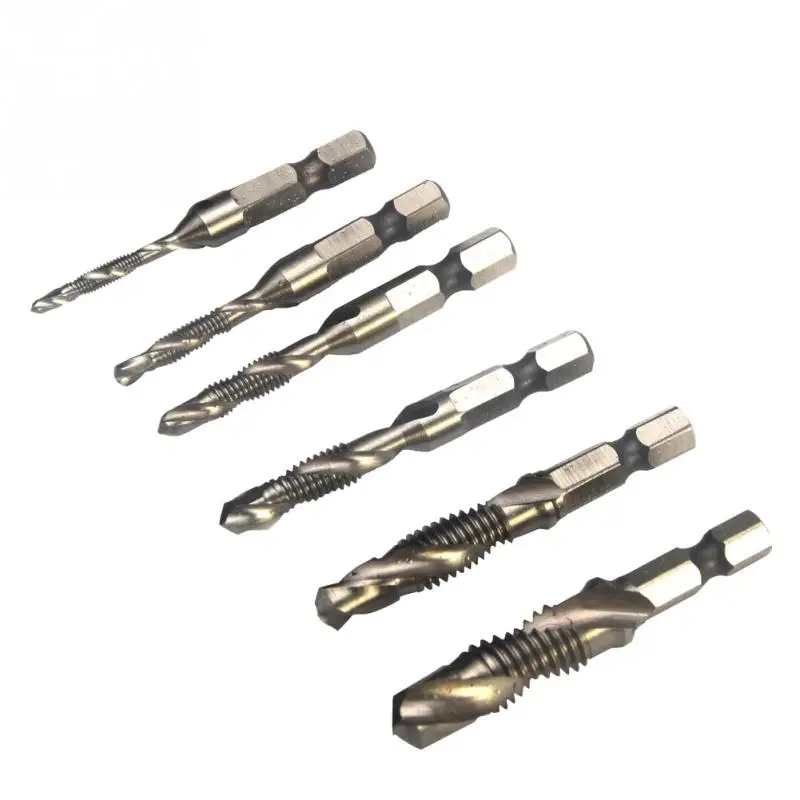 6Pcs High-speed steel M3-M10 Composite Tap Drill Bit Thread Spiral Crew Tap 1/4'' Hex HSS,Hexagon Handle Compound Tap Drill Bits 6Pcs High-speed steel M3-M10 Composite Tap Drill Bit Thread Spiral Crew Tap 1/4'' Hex HSS,Hexagon Handle Compound Tap Drill Bits