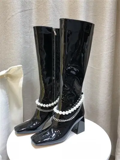 Botines Mujer/Сапоги до колена на высоком каблуке; Botas Mujer; сапоги с отделкой бисером; женская кожаная Роскошная обувь; Bota Feminina; женская обувь; zapatos De Mujer - Цвет: As Pic