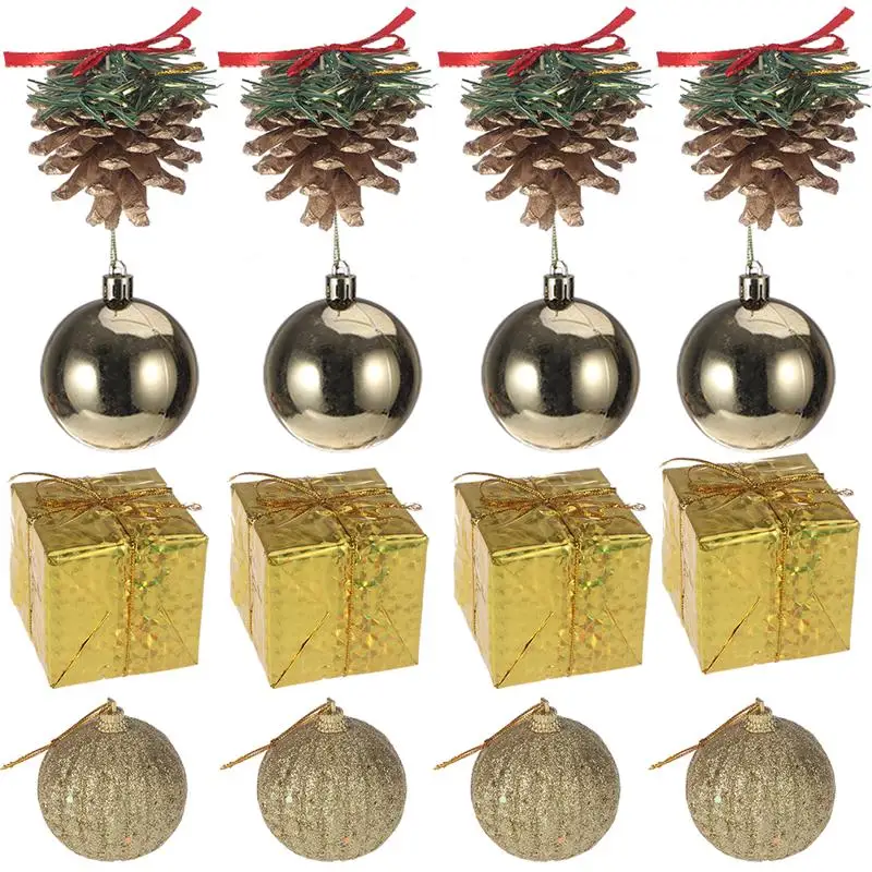 

16pcs Colorful Mini Glitter Balls Pinecones Gift Boxes Christmas Tree Pendant Xmas Hanging Decoration