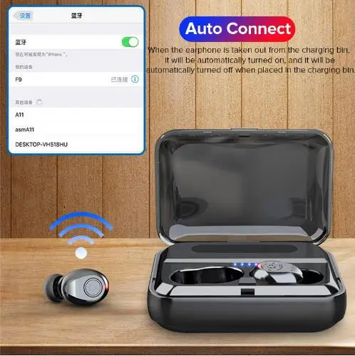 F9 3 Bluetooth наушники V5.0 с двойным вызовом гарнитура 2000 мАч зарядное устройство