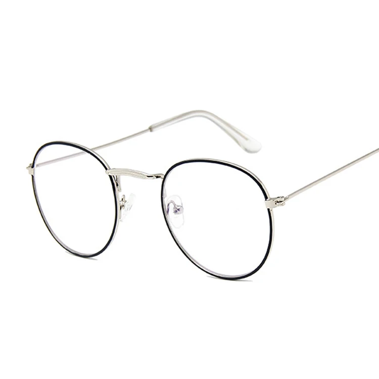 Винтажные круглые очки с прозрачными линзами, Модные Золотые круглые очки с металлической оправой, оптические очки для мужчин и женщин, оправа для очков, поддельные очки - Цвет оправы: Silver black Trans