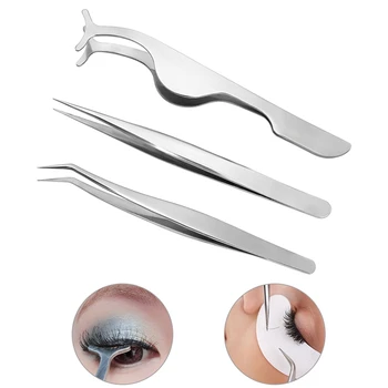 

3Pcs/set False Eyelash Tweezers Fake Eye Lash Applicator Eyelash Extension Curler Nipper Auxiliary Clip Clamp Makeup Tools