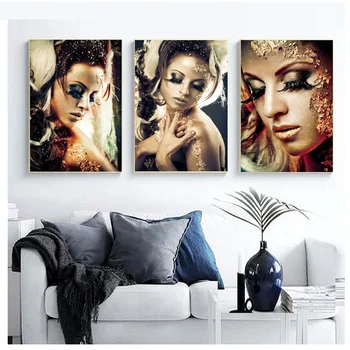 

Black Gold Women 5d full square diamond painting Triptych lady pattern diamond embroidery girls mosaic cross stitch art,WW148