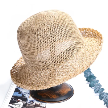

Sedancasesa Elegant Summer Hats Crochet Straw Hat for Women Casual Sun Hats Foldable Snap Brim Visors Caps Straw hat with Hollow