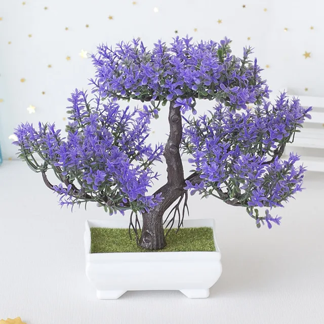 Artificial Plants Bonsai Small Tree Pot Fake Plant Flowers Potted Ornaments For Home Room Table Decoration Hotel Garden Decor purple
