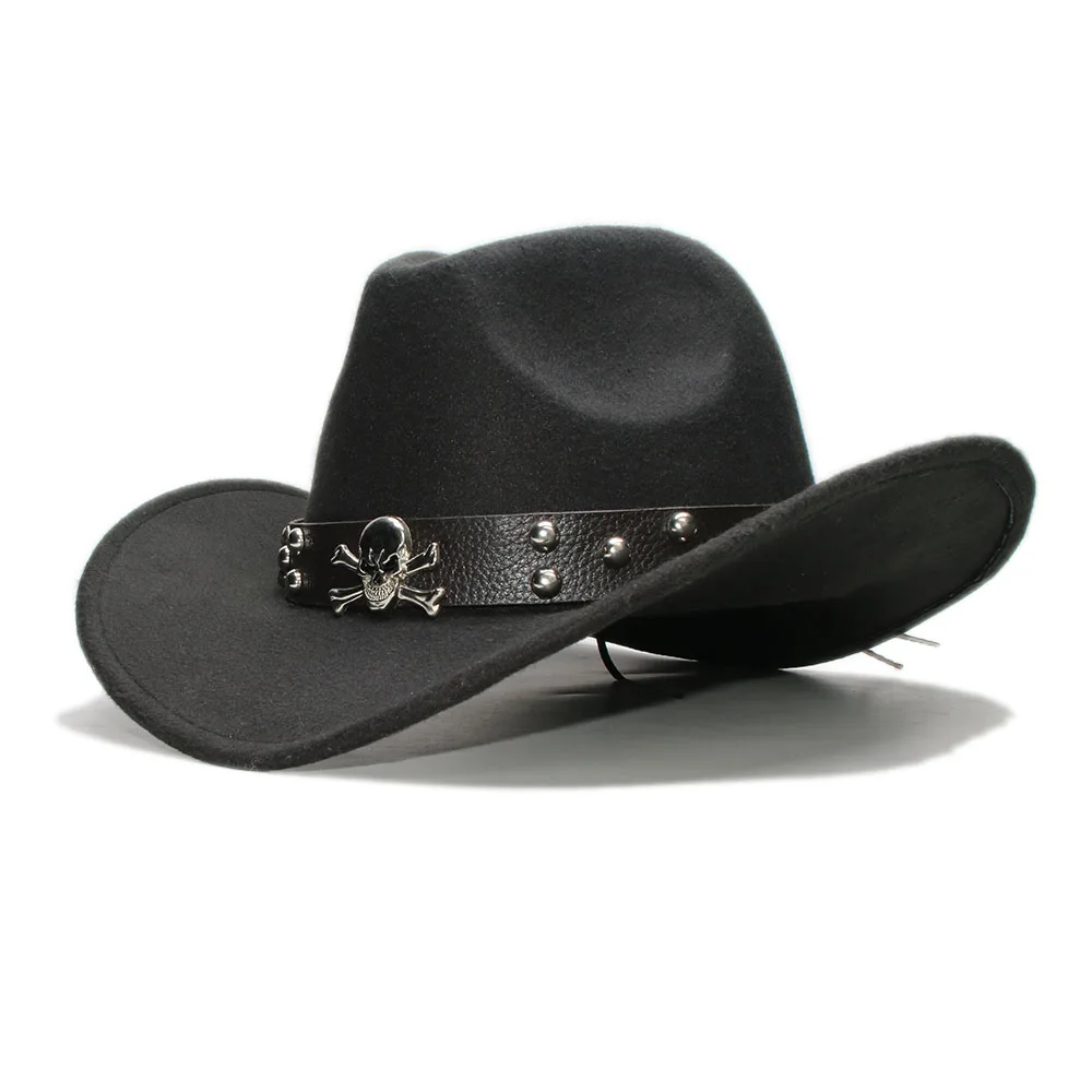 

A155 Adult Wool Fedoras Hats Kids Parents Wool Hat New Fashion Retro West Cowboy Hat Width Rims College Fashion Bowler Hat