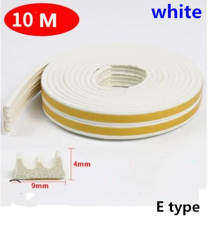 White E Seal Strip 10 м/рулон самоклеящаяся дверная уплотнительная полоса резиновая Погодная полоса ветрозащитная Звукоизоляционная оконная уплотнительная лента аксессуары для оборудования - Цвет: White E Seal Strip