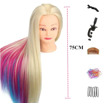 

Colorful Hair Mannequin Head Hairdressing 29 Inch Training Thick Yaki Doll Heads Hair Styling Mannequins Heads Practice Tools