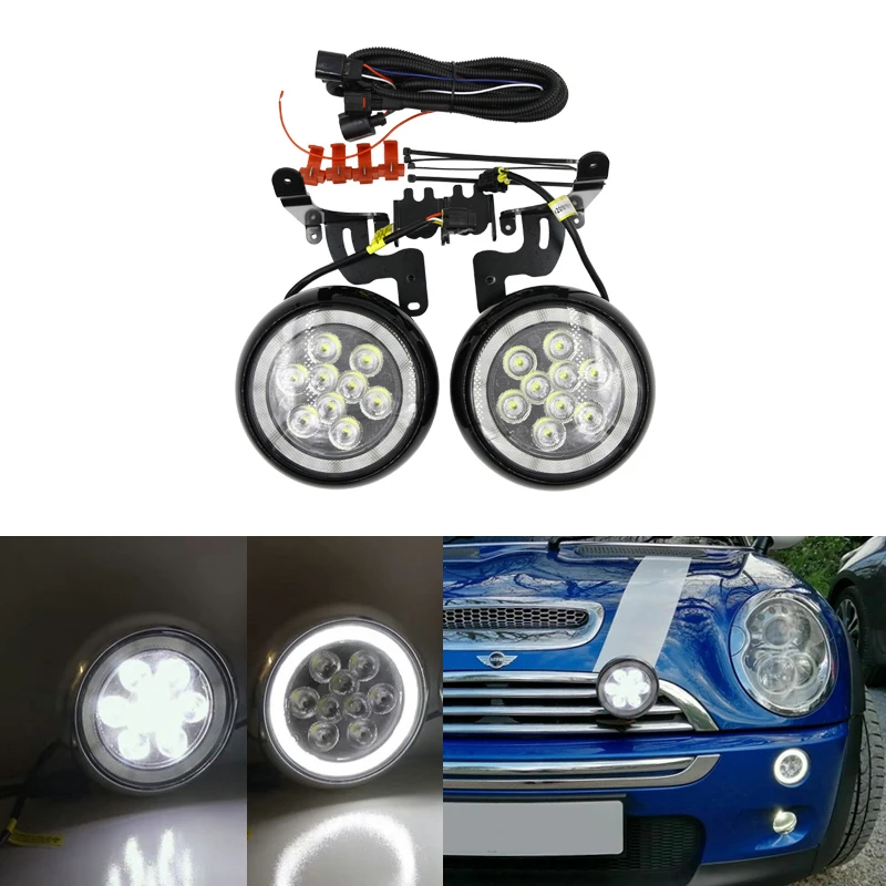 Черный светодиодный передний бампер ходовые огни для ралли DRL Halo BMW Mini Cooper R50 R52 R53