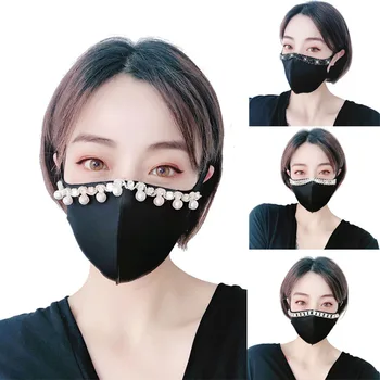

Rhinestone mask jewelry diamond pearl shiny night club bar mask for women black