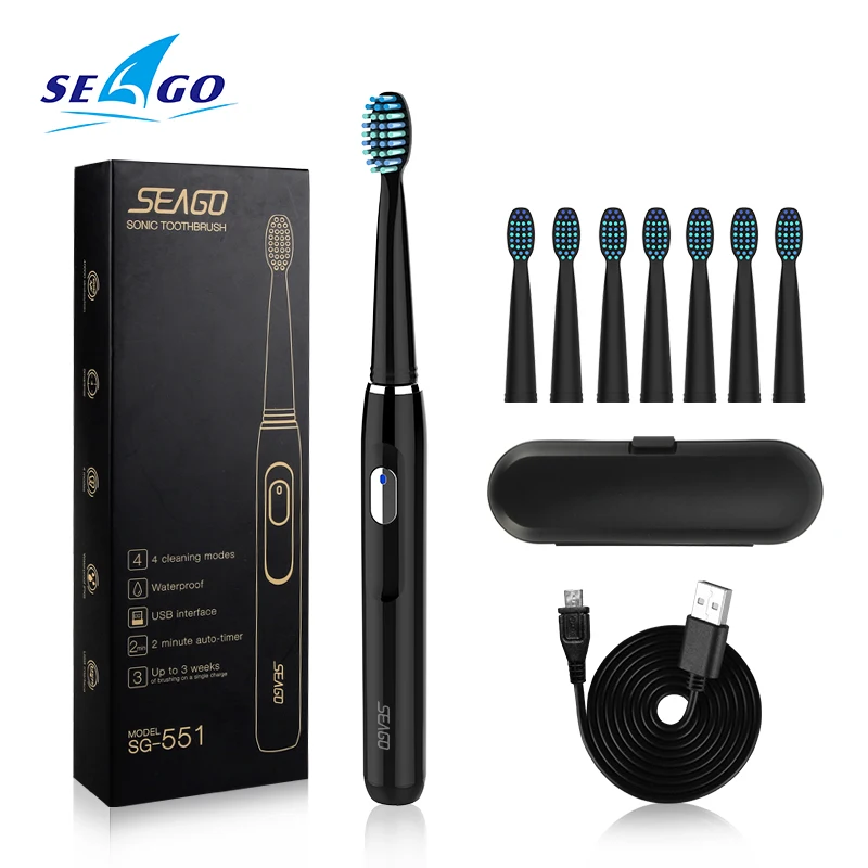 Seago Sonic Rechargeable Electric Toothbrush with 3 Replacement Brush Heads 2 Minutes Timer & 4 Brushing Modes Waterproof SG551 Seago Sonic Rechargeable Electric Toothbrush with 3 Replacement Brush Heads 2 Minutes Timer & 4 Brushing Modes Waterproof SG551