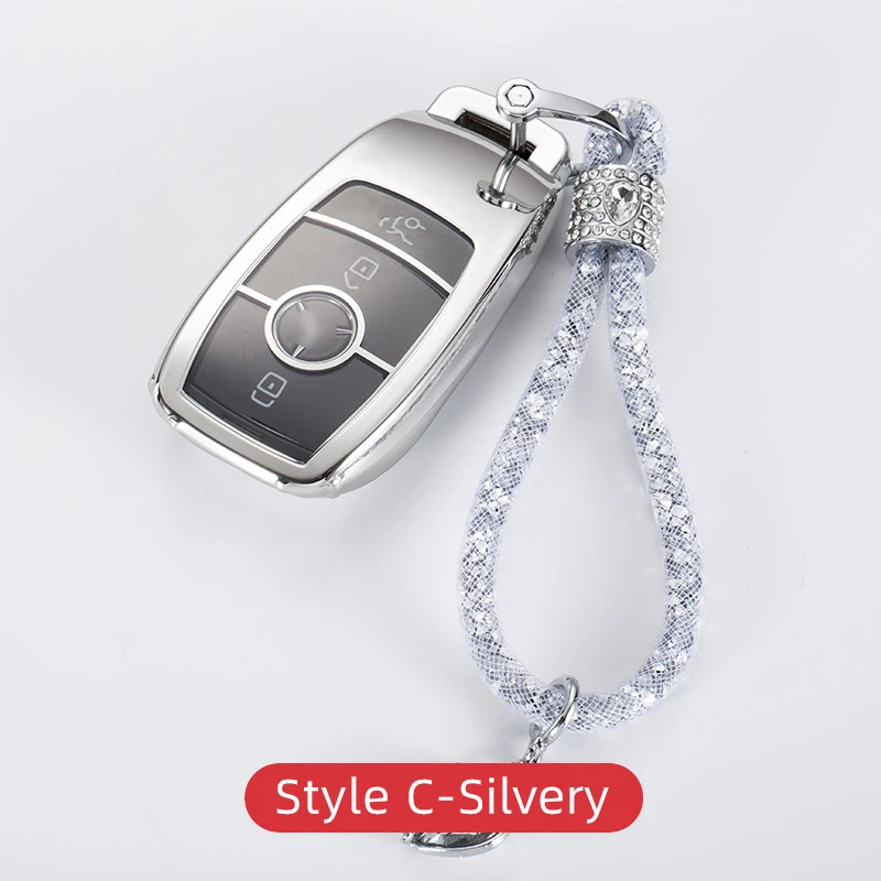 Style C-Silvery Чехол для ключей автомобиля, брелок для Mercedes Benz W205 W213 CLS W222 W177-, аксессуары для интерьера - Название цвета: Style C-Silvery