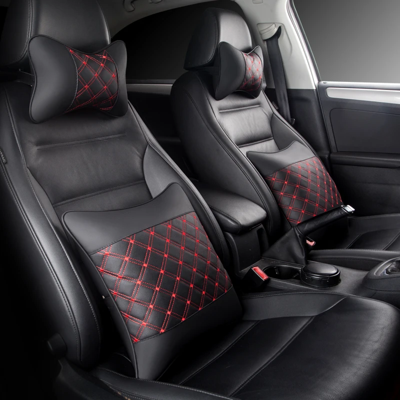 

KKYSYELVA Leather Car Headrest Pillow Neck Pillows Lumbar Support for Office Chair Waist Back Support Car Styling