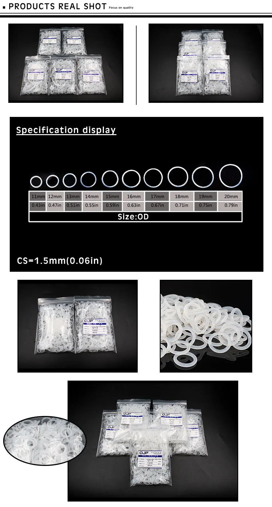 1,5 мм Thickness1000PCS/Лот Белый силиконовых/VMQ OD11/12/13/14/15/16/17/18/19/20 мм-хомут с круглым воротником для мальчиков и девочек втулки конусовидных резиновых прокладок шайба