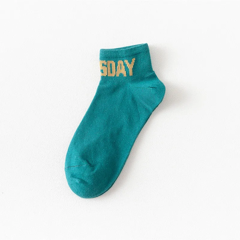 Забавные цветные носки с понедельника по воскресенье, 7 дней, на каждый день для женщин, хлопковые носки-башмачки, Повседневные Удобные Повседневные Носки ярких цветов - Цвет: Зеленый