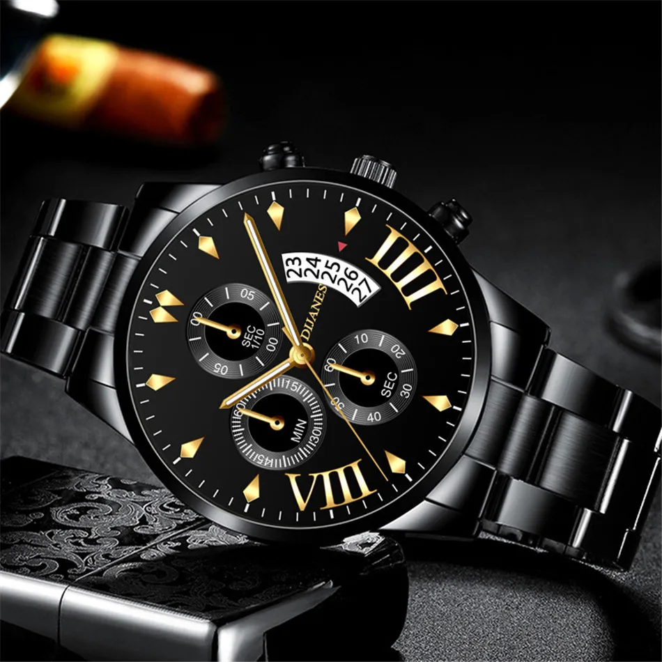 New Men Business Stainless Steel Quartz Wristwatch Fashion Mens Watches Calendar Date Clock Man Silver Bracelet Male Watch