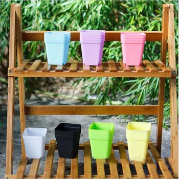 

10PCS Random Color Garden Plastic Colorful Mini Flower Pots Succulent Small Square Flower Pot Seedling Pots With Support