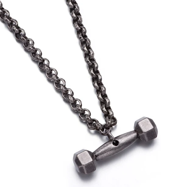 Vintage Silver Color Винтаж Мужские Женские 316L Нержавеющая сталь Фитнес кулон в форме гири хип хоп 65 см длиной 5 мм толщиной Подвески ожерелье s дамы - Окраска металла: Vintage Silver Color