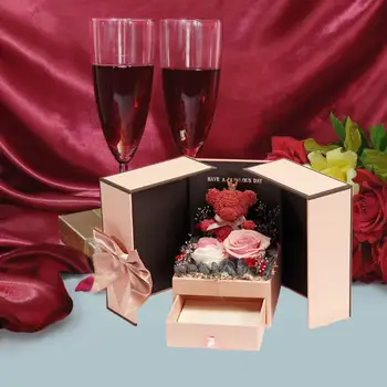 

Romantic Artificial Rose Flower Bear Boxes Practical Jewelry Presents Storage Box for Wedding Valentine Anniversary