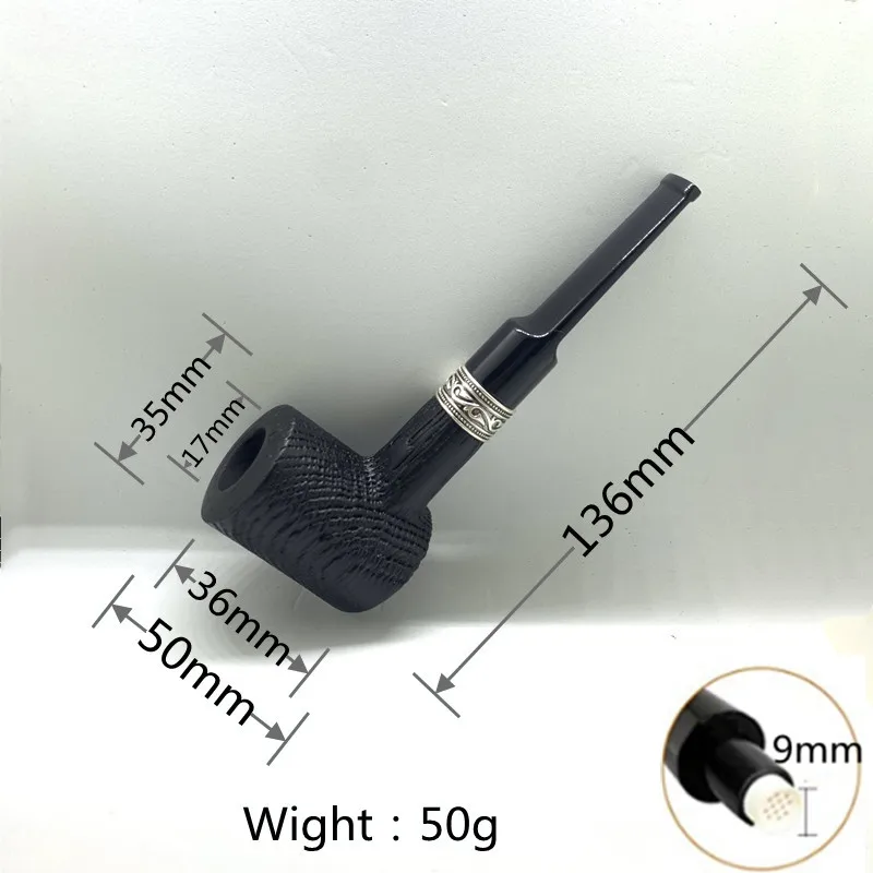 Oak Smoking Pipe,Pattern steel ring,Smoking Pipe with 3-in-1 Pipe Scraper,3Pipe Cleaners, 3 Metal Balls, Bonus a Pipe Pouch