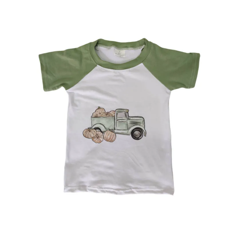 

SS Baby T- shirt short sleeve Factory Price Toddler Raglan clothes pumpkin and car print clothing