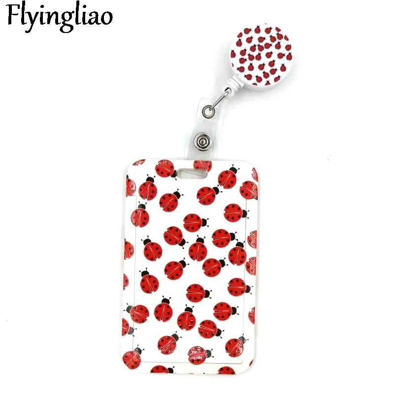 Ladybird Insect Fashion Women Card Holder Lanyard Colorful Retractable Badge Reel Nurse Doctor Student Exhibition ID Cards Clips