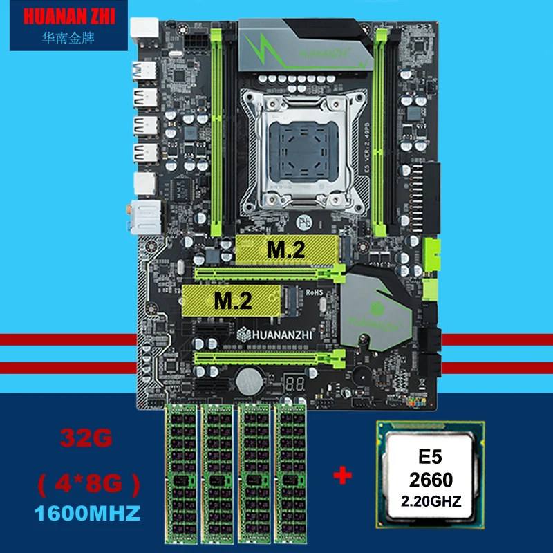 HUANAN Чжи X79 материнской платы с M.2 слот скидка материнская плата с ЦПУ Intel Xeon E5 2660 C2 SROKK 2,2 ГГц Оперативная память 32G (4*8G) регистровая и ecc-память