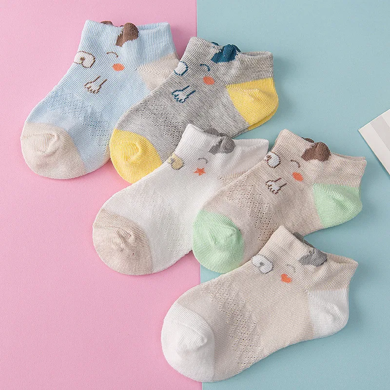 5 пар/лот детские носки для мальчиков и девочек, модные хлопковые носки с дышащей сеткой весна-лето, высокое качество, От 1 до 8 лет, подарки на день рождения - Цвет: 17