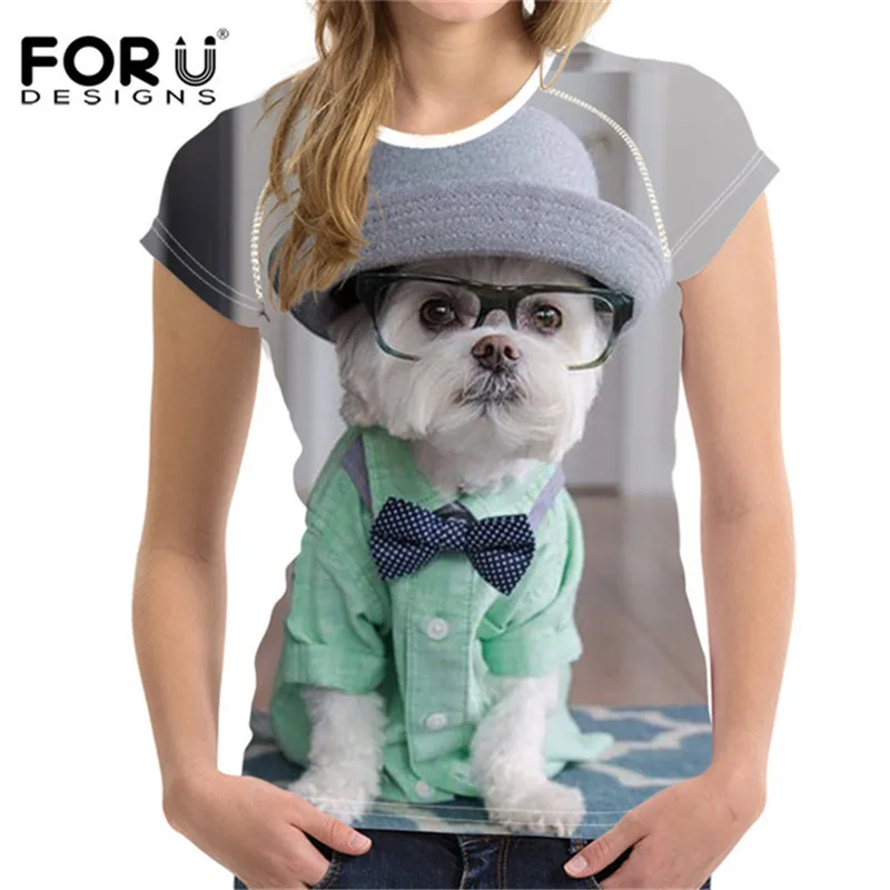 FORUDESIGNS,, Мальтийская собака, принт, женская футболка с коротким рукавом, летняя, дышащая, повседневная, футболка для девочек, женские модные топы, футболки - Цвет: H10851BV