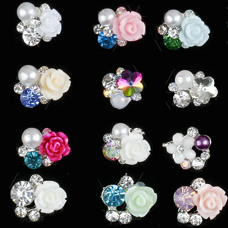 

10pcs Nail Crystal Rhinestone Flower 15-Style (JE269-283) Nail Crystal Jewelry Pearl Stone DIY Nail Art Accessory Decor Crystals