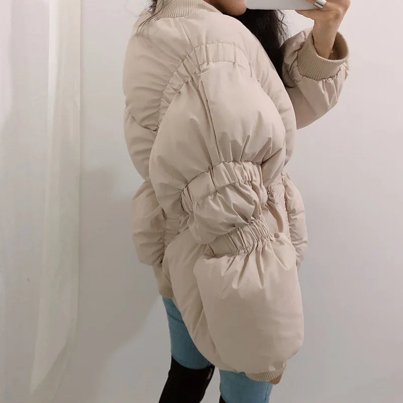 Irregular Women Short parks Winter Fashion Lantern sleeve Female Outwear Loose Zipper Warm Coat Casual Newest INKEO 9O013