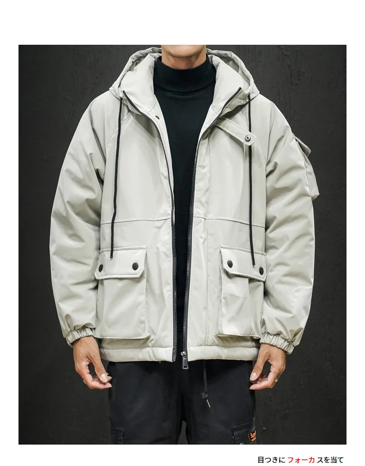 Мужская зимняя куртка с капюшоном, толстая, шелковая, хлопковая парка, модная, японская, свободная, в стиле хип-хоп, уличная одежда, большой размер, военные куртки, пальто