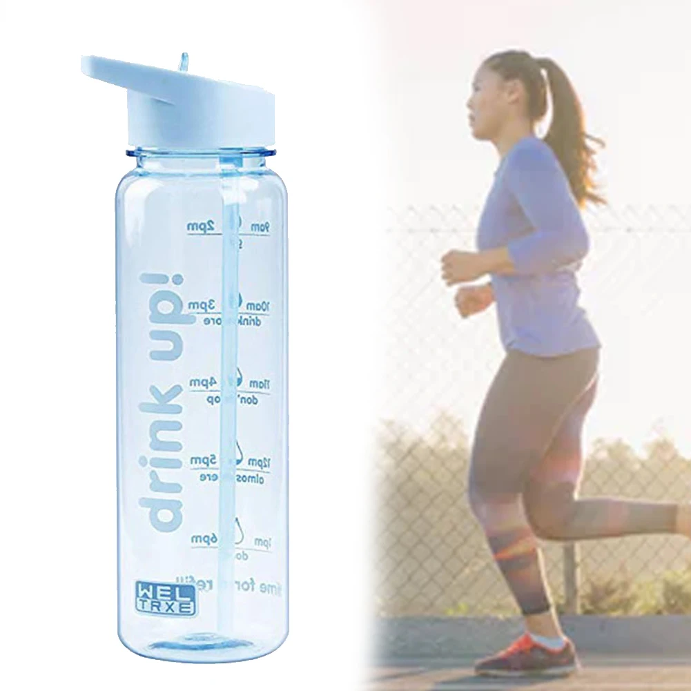 

Leak Proof Wide Mouth Drinking Practical With Time Tracker Hiking Travel Water Bottle Outdoor Sports Camping Large Capacity