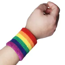 Unisex Sports Workout Rainbow Striped Headband Towel Sweatband Breathable Bracers Running Badminton Support Wrap LX9E