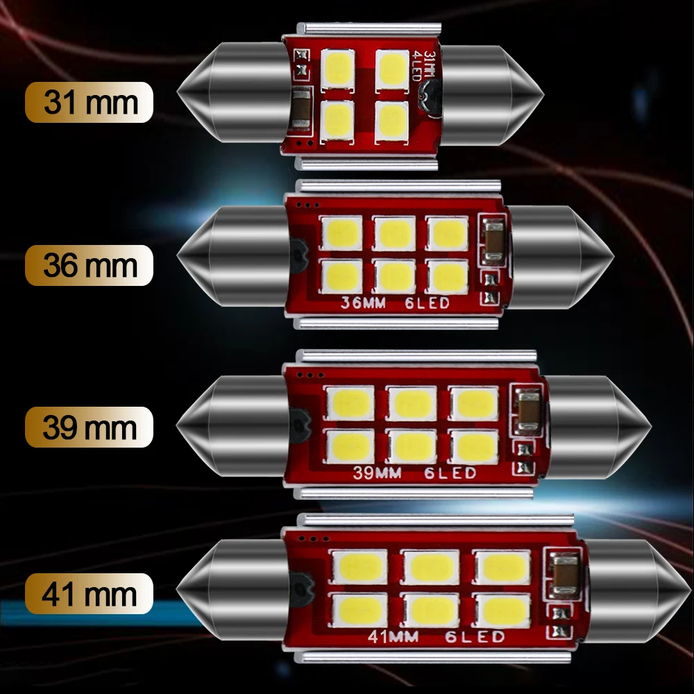 100 шт. C5W гирлянда светодиодный 31 36 39 41 мм белый 3030 6smd купольная карта для Чтения номерного знака внутренний светильник Авто Лампа 12 В